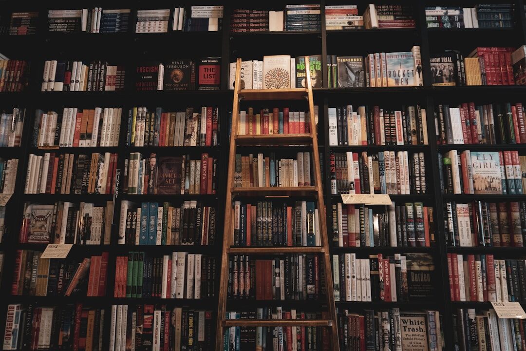 bookshelf with mystery novels